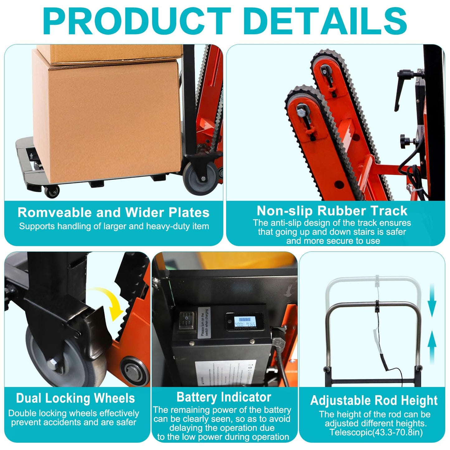 ROOMEDAL 441lbs Electric Stair Climbing Hand Trucks Dolly with Removable Extension Tray, 400W Powerful Motor Battery Powered Folding Stair Climbing Dolly for Furniture Family Logistics Warehouse