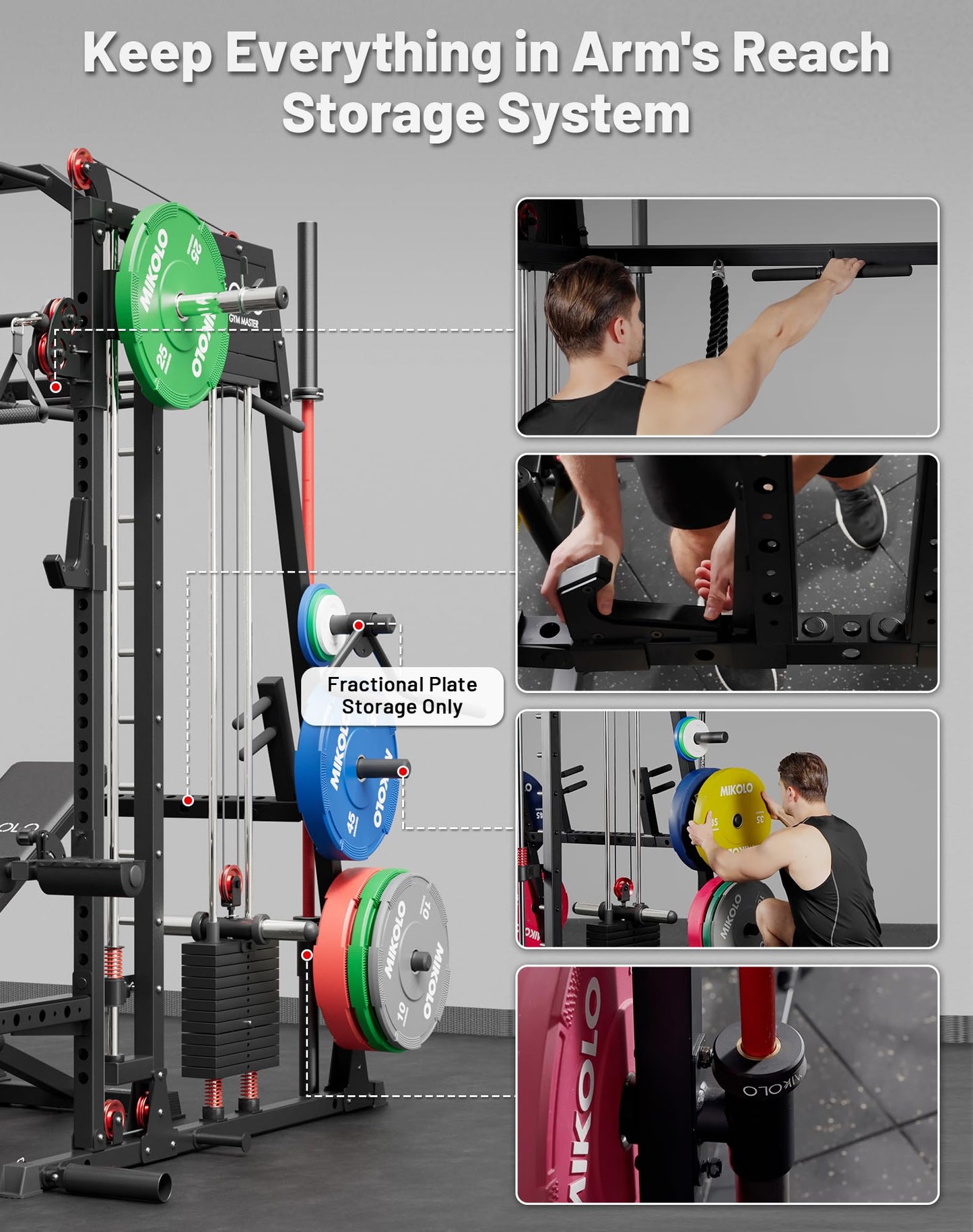 Mikolo M4 2.0 Elite Smith Machine with Weight Stack, All-in-One Home Gym Power Cage with LAT Pulldown & Cable Crossover, Squat Rack for Full Body Workouts (Black)