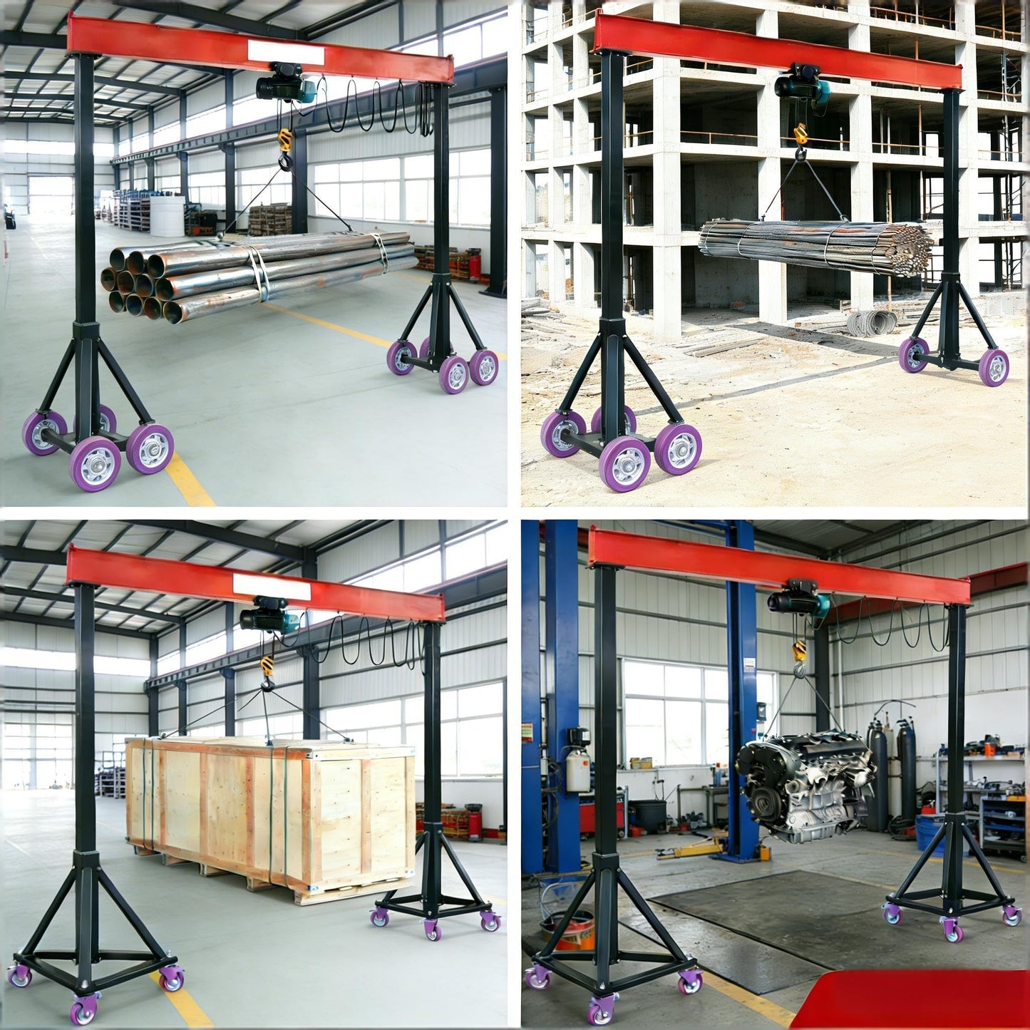 Adjustable Gantry Crane 1 Ton 2200 Lb, 12 Height Positions 97-141 in, Triangle Base a-Frame, Heavy Duty Steel i-Beam, Portable Lifting Crane for Warehouse, Shop, Construction