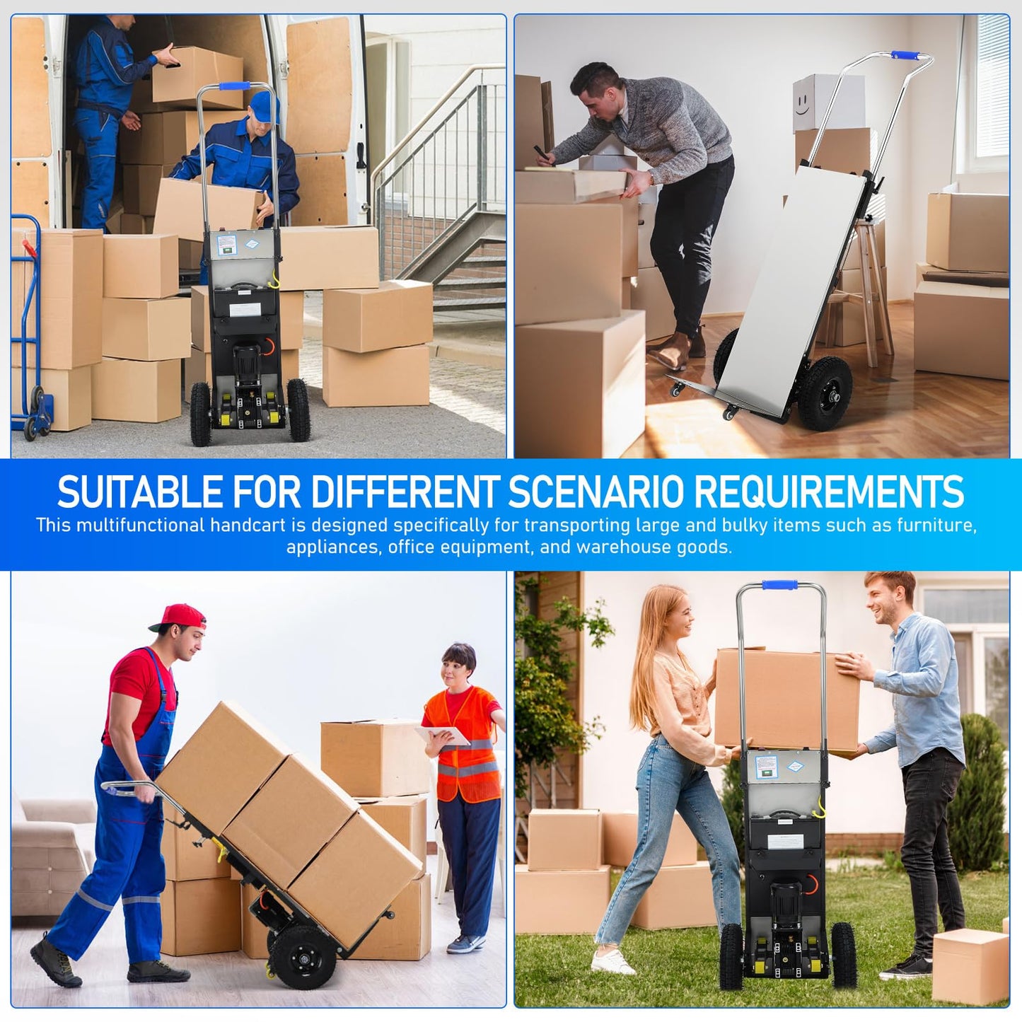 1200W Electric Stair Climbing, 900LBS Electric Stair Climbing Hand Trucks Dolly Cart with Screw Pack & Wrench, Heavy Duty Cart Motorized Hand Truck for Mobile Furniture Logistics Warehouse