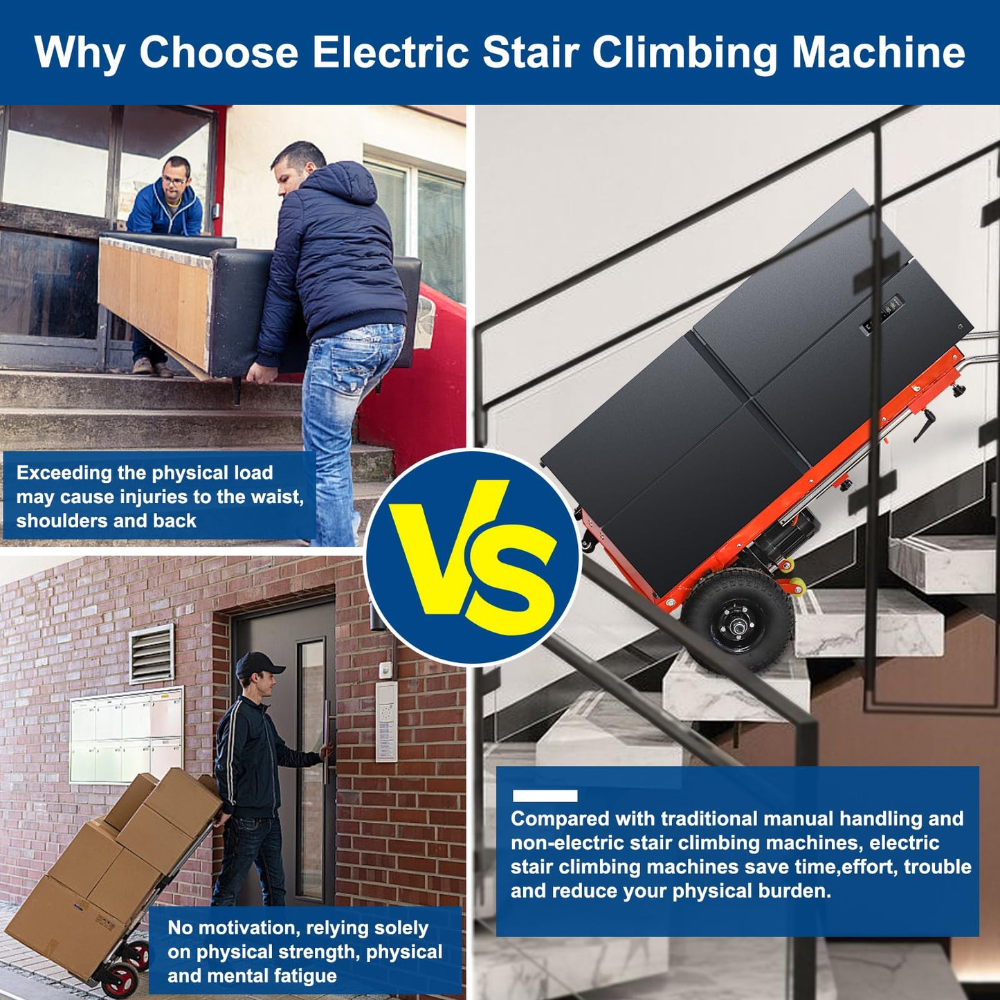 Electric Stair Climbing Dolly, Heavy Duty Cart 880lbs Capacity 1200W Motorized Hand Truck, Up and Down Stairs Effortless