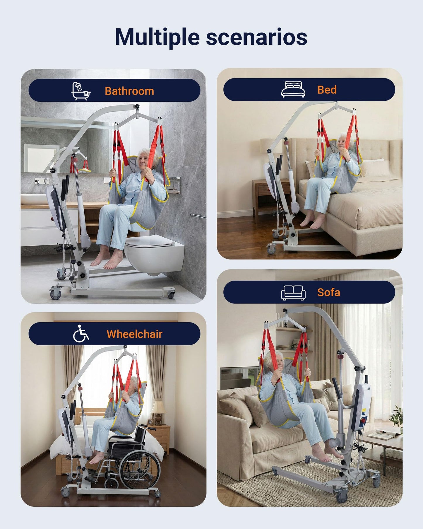 noerishia Electric Transfer Lift Chair, 440 lbs Capacity Battery Powered Patient Lift with Sling, Floor to Bed Transfer Aid for Elderly, Home Care Hospital Healthcare Facilities