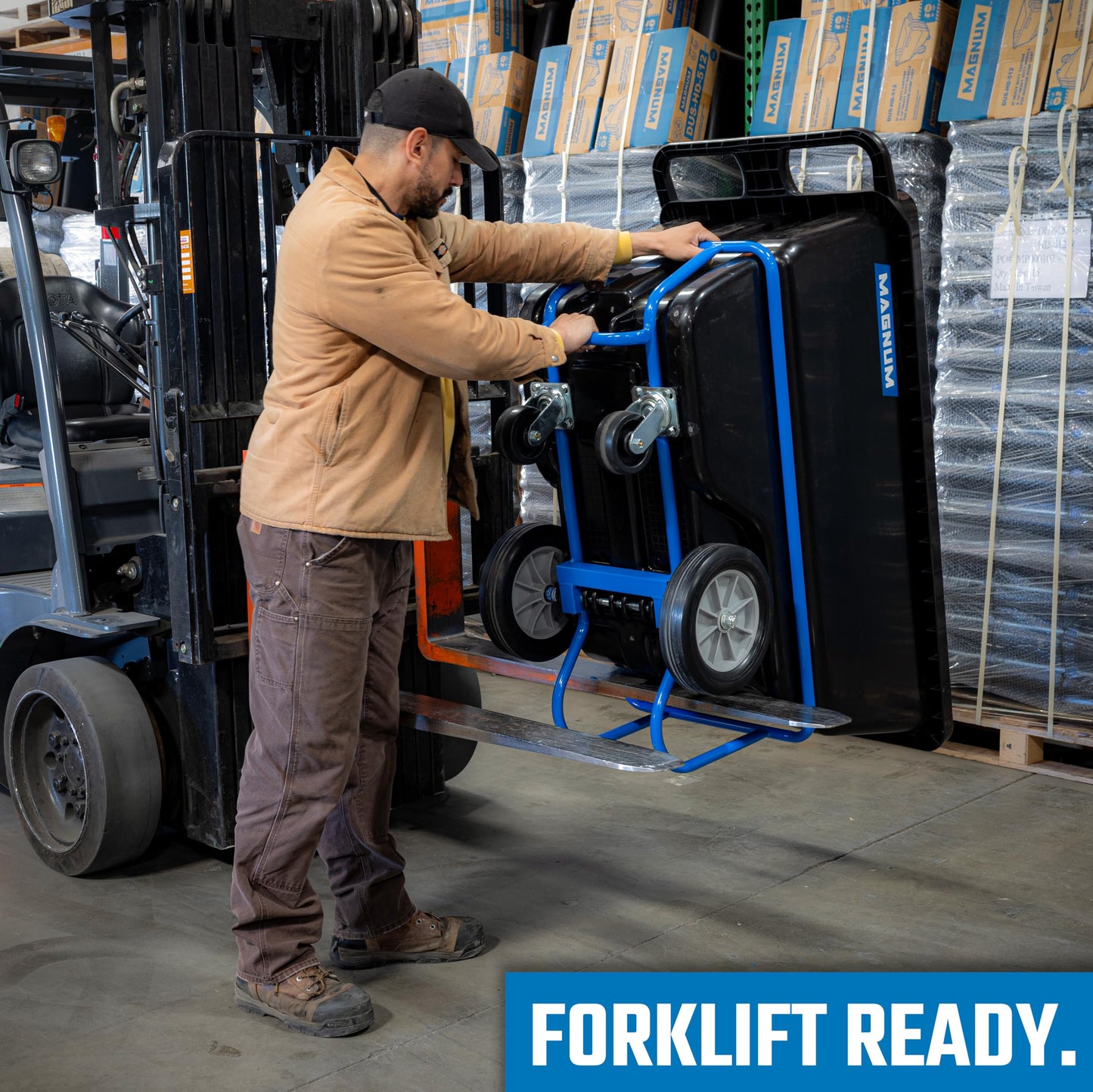 Magnum Tool Tilt Truck, 1/2 Cu. Yd. Capacity Dump Cart with Non-Marking 12” Wheels & 5” Casters & Forklift-able Frame for Jobsites, 850 lbs, Trash Cart with Wheels DUC12T-F-NM-02PK (2-Pack)