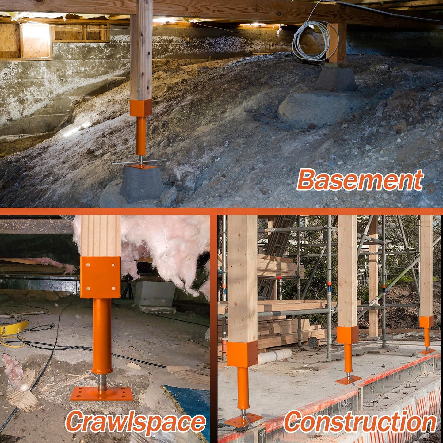4x4 Screw Jack, Adjustable House Floor Jacks for Leveling, 14.5" - 18.5" Height Adjust Range, Heavy Duty Jack Post Crawlspace Basement Shore Beams Screw Jacks, 24000 lbs Max Load Capacity