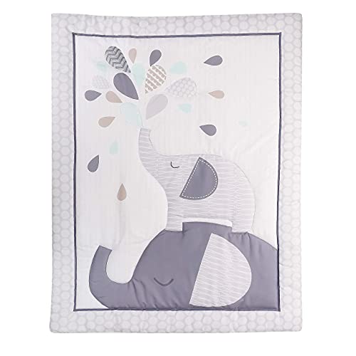 6 PC Elephant Crib Bedding Sets for Baby Boys,Grey/White Crib Set with Crib Skirt/Quilt/Crib Sheet/3 Wall Stickers