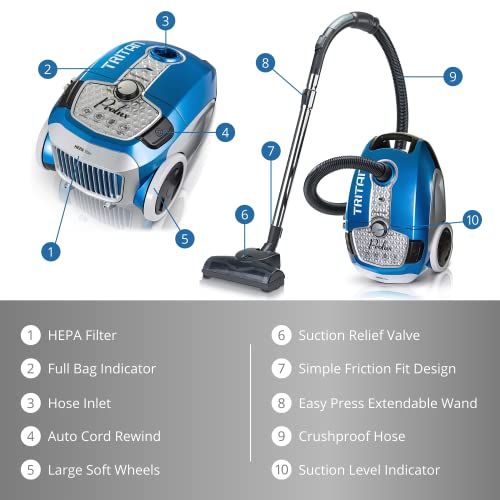 Prolux Tritan Bagged Canister Vacuum with HEPA Filtration and Complete Home Care Tool Kit