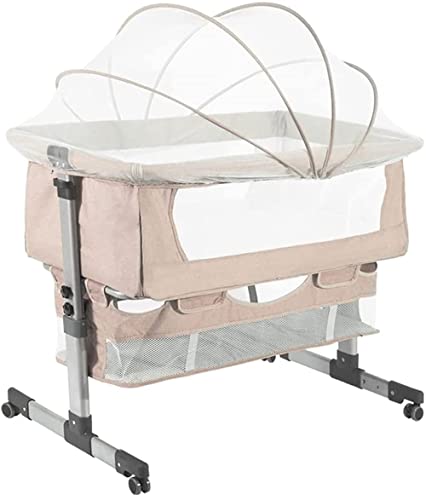 3in1 Bedside Crib for Baby Girl or Boy, Bedside Sleeper Crib for Baby Portable and Adjustable Crib with Mosquito net for Newborn Baby,Deep Khaki