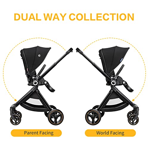 ELITTLE Full Size Compact Stroller EMU - Lightweight High Landscape Baby Strollers, Portable Toddler Stroller Travel with Large Canopy Reversible Seat, 0-36 Months Newborn Infant Bassinet