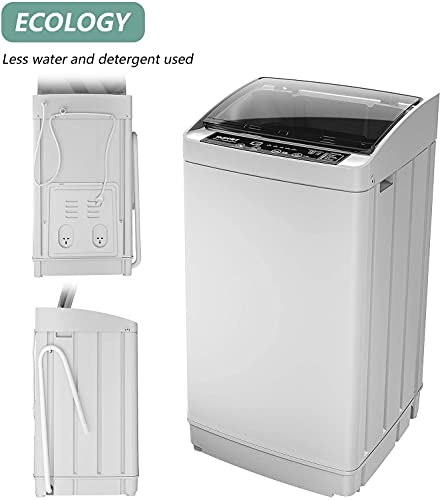 Full-Automatic Portable Washing Machine, Laundry Washer Spin with Drain Pump, Compact 1.01 Cu.ft,LED display,3 Washing Programs and 5 Water Levels,11 lb capacity, stainless steel inner tub