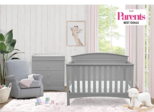 Delta Children Archer Solid Panel 4-in-1 Convertible Baby Crib - Greenguard Gold Certified, Grey
