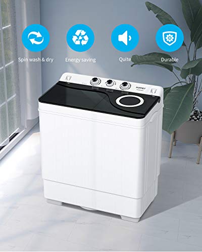 KUPPET Compact Twin Tub Portable Mini Washing Machine 26lbs Capacity, Washer(18lbs)&Spiner(8lbs)/Built-in Drain Pump/Semi-Automatic (White&Black)