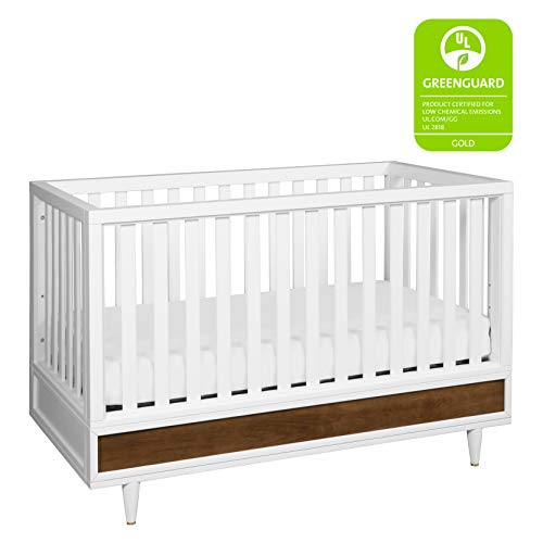 Babyletto Eero 4-in-1 Convertible Crib with Toddler Bed Conversion Kit in White and Natural Walnut, Greenguard Gold Certified
