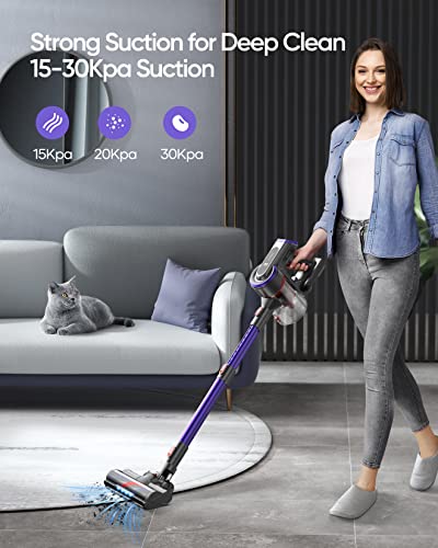 BuTure Cordless Vacuum Cleaner, 400W 30Kpa Powerful Stick Vacuum with 55min Runtime Detachable Battery, Touch Display and 1.2L Large Dust Cup, Vacuum Cleaners for Hardwood Floor Carpet Car Pet