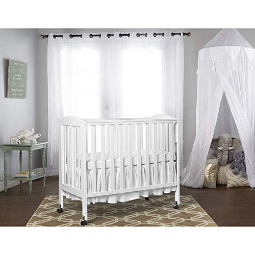 Dream On Me 3 in 1 Portable Folding Stationary Side Crib in White, Greenguard Gold Certified, Mini Crib