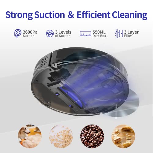 SYSPERL Robot Vacuum Cleaner 2600Pa, Self-Charging Robotic Vacuums Compatible with Alexa, APP, WiFi, Remote Control, Quiet Auto Cleaning Robot Ideal for Pet Hair, Hardwood Floor