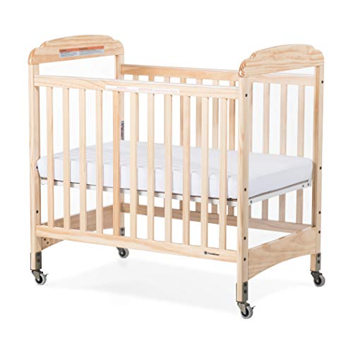Foundations Serenity Compact Daycare Crib, Fixed-Side with Adjustable Mattress Board, Clearview (Natural)