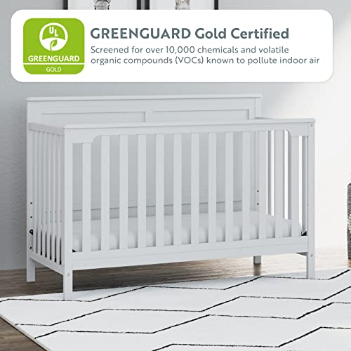 Storkcraft Alpine 5-in-1 Convertible Crib (White) – GREENGUARD Gold Certified, Converts to Toddler Bed and Full-Size Bed, Fits Standard Full-Size Crib Mattress, Adjustable Mattress Support Base