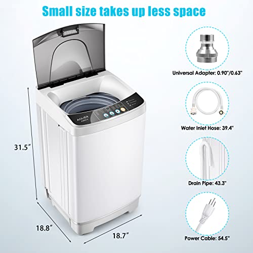 AOLIER Portable Washing Machine, 13.2Lbs Capacity Fully automatic Portable Washer, 0.96 Cu.ft Compact Laundry Washer with 10 Programs 8 Water Level Options LED and Drain Pump, Portable Washer Machine Suitable for Families, Dormitories, Apartments and Camp