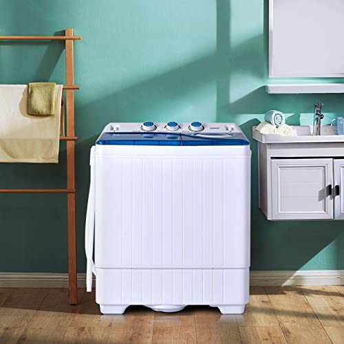 COSTWAY Portable Washing Machine, 2 in 1 Twin Tub 26Lbs Capacity Washer(18Lbs) and Spinner(8Lbs) with Control Knobs, Timer Function, Drain Pump, Compact Laundry washer for Home Apartment RV, Blue