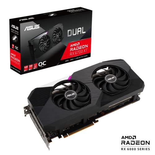 ASUS Dual AMD Radeon RX 6700 XT OC Edition 12GB GDDR6 Gaming Graphics Card (AMD RDNA 2, PCIe 4.0, 12GB GDDR6 Memory, HDMI 2.1, DisplayPort 1.4a, Axial-tech Fan Design, 0dB Technology)
