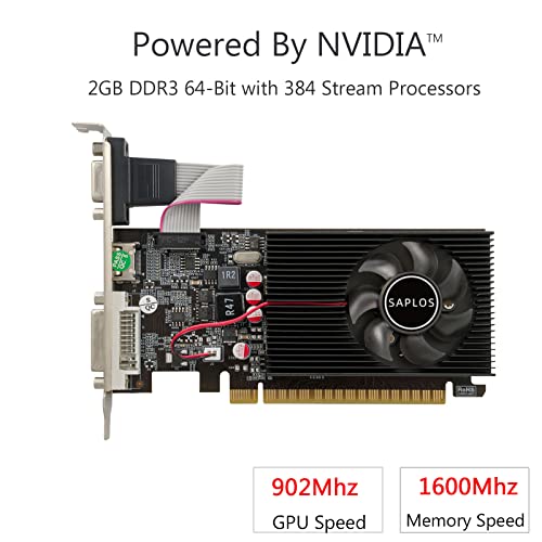 SAPLOS GeForce GT 730 2GB DDR3 64-Bits Low Profile Graphics Card,DVI-I,HDMI,VGA,PCI Express 2.0 x8,NVIDIA Video Card for PC Gaming/Working,DirectX 12,Computer GPU