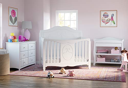 Storkcraft Princess 5-in-1 Convertible Crib (White) – GREENGUARD Gold Certified, Converts to Toddler Bed and Full-Size Bed, Classic Baby Crib for Girls Nursery, Fits Standard Full-Size Crib Mattress