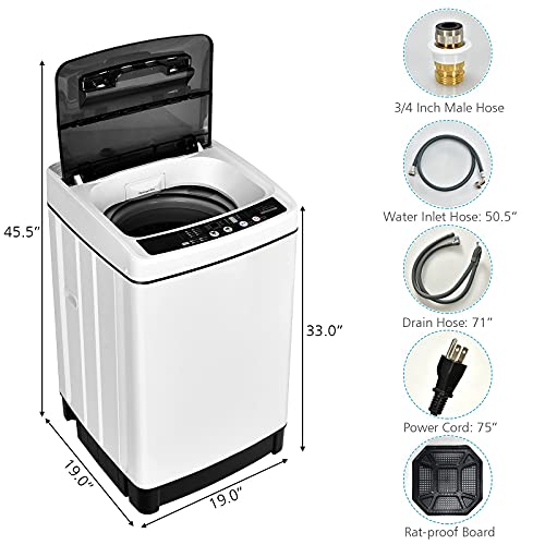 Giantex Full Automatic Washing Machine, 2 in 1 Portable Laundry Washer 1.5Cu.Ft 11lbs Capacity Washer and Dryer Combo 8 Programs 10 Water Levels Energy Saving Top Load Washer for Apartment Dorm