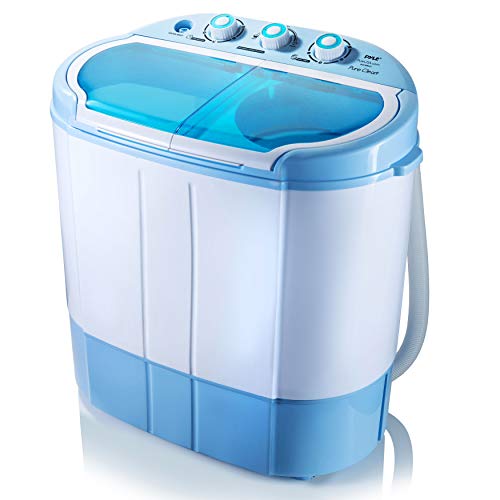 Upgraded Version Pyle Portable Washer & Spin Dryer, Mini Washing Machine & Amazon Basics Foldable Clothes Drying Laundry Rack - Chrome