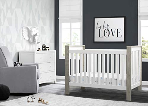 Delta Children Miles 4-in-1 Convertible Crib, Greenguard Gold Certified, Bianca White/Textured Limestone