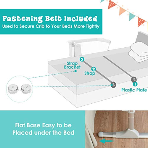 BABY JOY Baby Bedside Bassinet, Height Adjustable Portable Crib w/Music, Toy Rack, Mattress, Straps, Breathable Mesh & Carrying Bag, Easy Folding Kids Bed Side Sleeper for Newborn Infant (Light Grey)