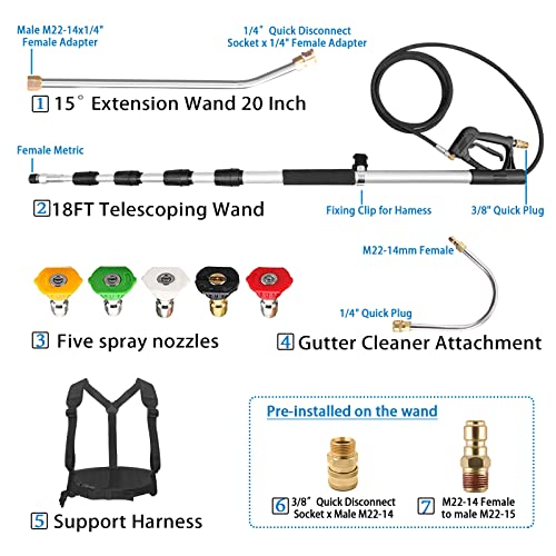 EZJOB Pressure Washer Extension Wand, Power Washer Wand, Telescoping Wand, Power Washer Extension Wand for Pressure Washer Gun with Gutter Cleaner 18ft