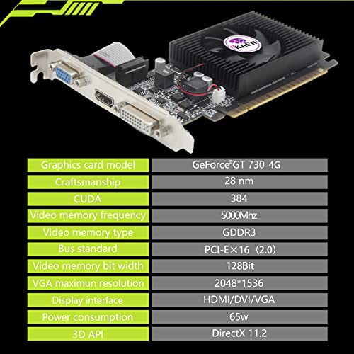 GeForce GT 730 4GB DDR3 128 Bit PCI Express 2.0 X 8 (DVI VGA HDMI) Low Profile Graphics Card, PC Video Card (with Bracket)