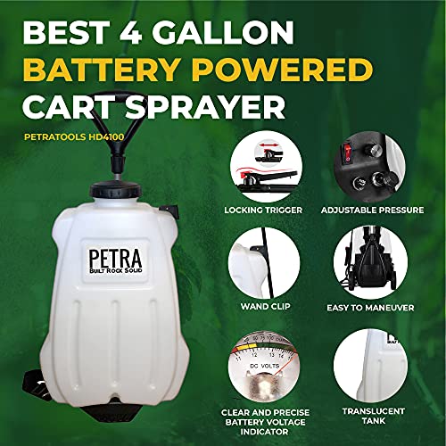 PetraTools Battery Powered Backpack Sprayer with Cart - 4-Gallon Sprayers in Lawn and Garden, Electric Sprayer & Battery Sprayer, Garden Sprayer & Lawn Sprayer, Battery Powered Sprayer - HD4100 Pro