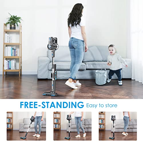 Oraimo Stick Vacuum, Cordless Vacuum Cleaner with Self-Standing, Cordless Stick Vacuum with 35 Mins Runtime Detachable Battery, 4 in 1 Lightweight Vacuum with LED for Hardwood Floor Carpet Marble Tile