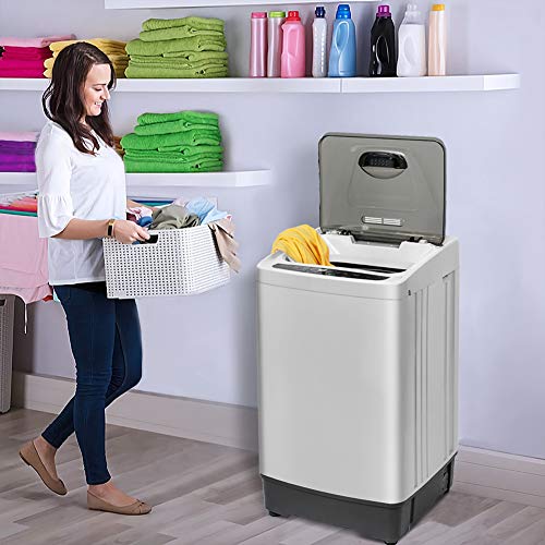 Full Automatic Portable Washing Machine, 15 lbs Washer and Dryer Combo, Small 2 in 1 Laundry Clothes Washer with Drain Pump, Wheels, LED Display for Apartment, Camping, Rv, Sink