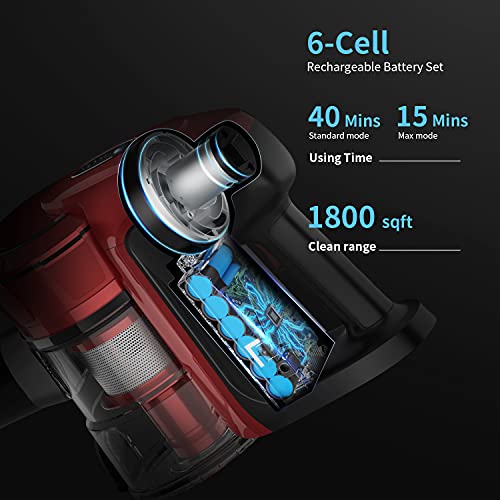 Vacuum Cleaner Cordless Stick Vacuum Cleaner with 280W Motor 25Kpa Suction,5 in 1 Floor Vacuum Cleaner 45 Mins Runtime, for Pet Hair/Snack Crumbs/Sofa Gap/Carpet/Hardwood Floor (Red-25Kpa)