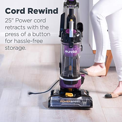 Eureka PowerSpeed Lightweight Bagless Upright Vacuum Cleaner with Pet Turbo Brush, for Carpet and Hard Floor, Purple