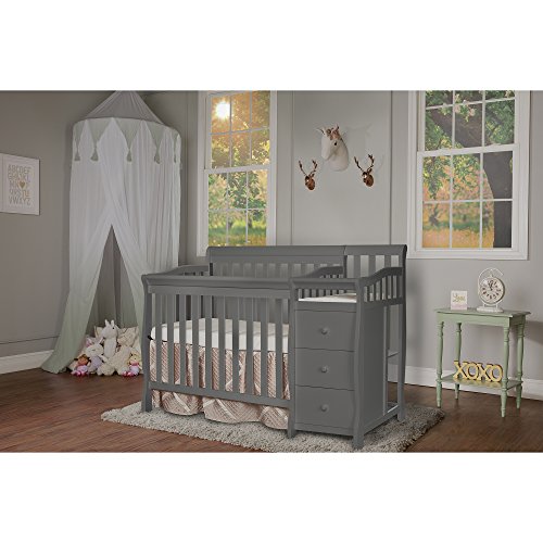 Dream On Me Jayden 4-in-1 Mini Convertible Crib And Changer in Storm Grey, Greenguard Gold Certified , 56.75x29x41 Inch (Pack of 1)