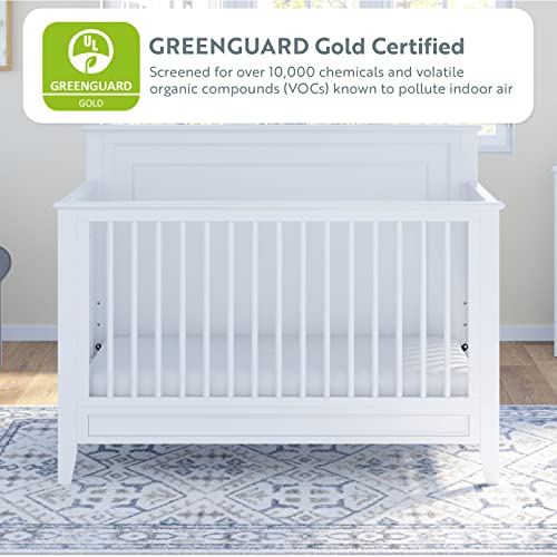 Storkcraft Solstice 5-In-1 Convertible Crib (White) – GREENGUARD Gold Certified, Converts to Toddler Bed and Full-Size Bed, Fits Standard Full-Size Crib Mattress, Adjustable Mattress Support Base