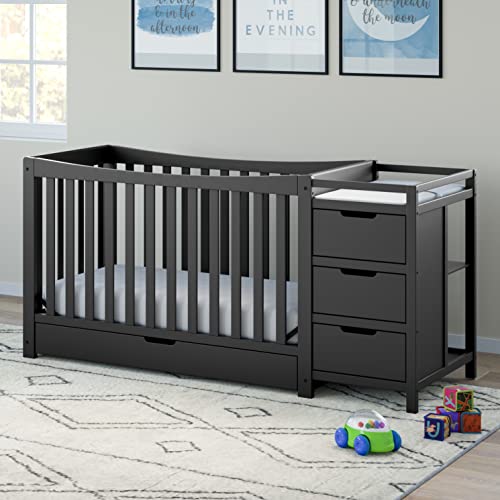 Graco Remi All-in-One Convertible Crib with Drawer & Changer - Jpma-Certified Convertible Crib with Storage Drawer, Gray, 116.73 pounds