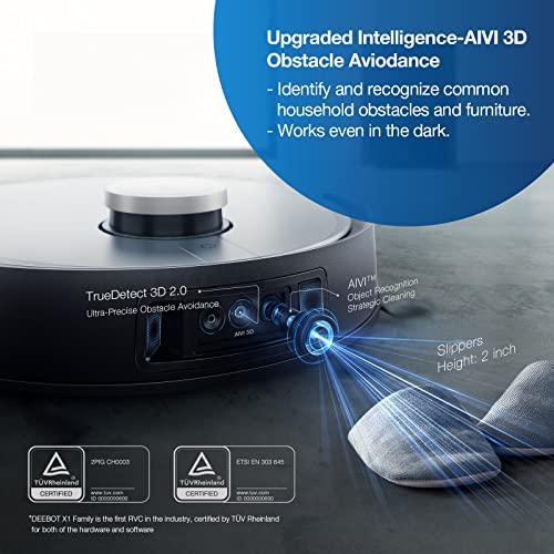 ECOVACS DEEBOT X1 Plus Robot Vacuum and Mop Combo with Self Emptying Station, 5000Pa Robot Vacuum Cleaner, Upgraded Laser Navigation, 3D Map, Obstacle Avoidance, Built-in YIKO Voice Assistant, Black