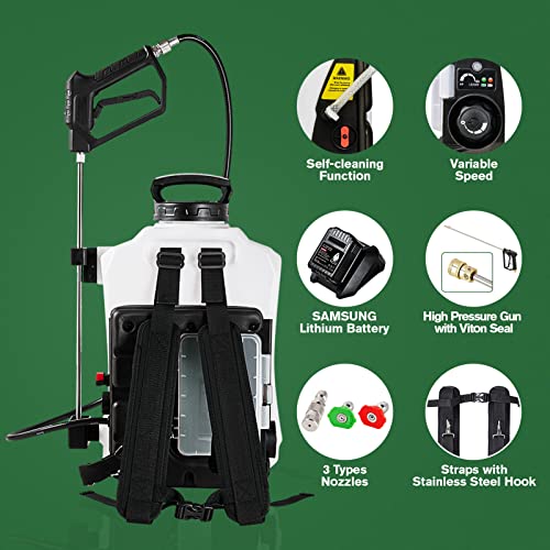 ALIENTABI Battery Powered Backpack Sprayer, 4 Gallon Self-Cleaning Garden Sprayer, No Gear Limit, Variable Pressure, 4.9Ah Ultra-Long Power Supply Lithium Battery Sprayer for Weeding, Cleaning