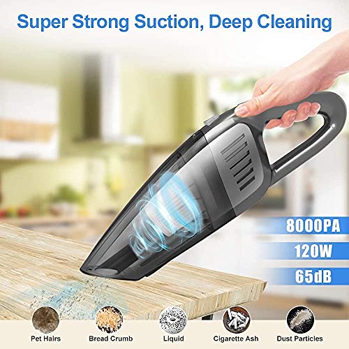 KOVEBBLE Portable Cordless Car Handheld Vacuum Cleaner, Strong Suction 8000PA, High Power 120W, Wet & Dry Use, Quick Cleaning for Vehicle, House, Office