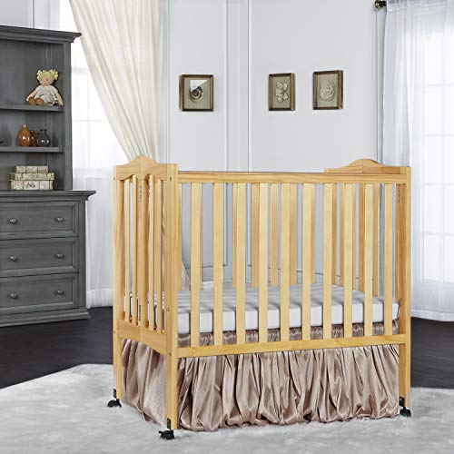 Dream On Me 2-in-1 Lightweight Folding Portable Stationary Side Crib in Natural, Greenguard Gold Certified