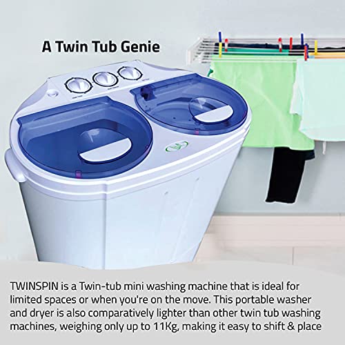 Garatic Portable Compact Mini Twin Tub Washing Machine w/Wash and Spin Cycle, Built-in Gravity Drain, 13lbs Capacity For Camping, Apartments, Dorms, College Rooms, RV’s, Delicates and more