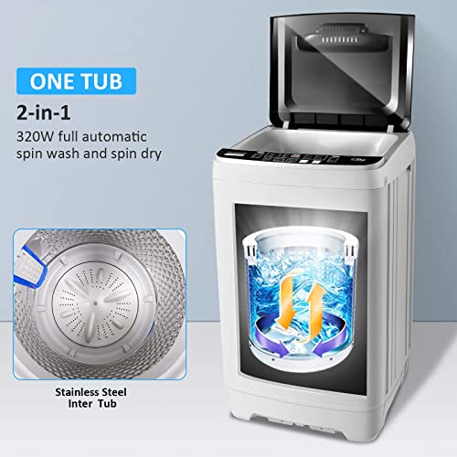 Nictemaw Portable Washing Machine 17.6Lbs Capacity Portable Washer 1.9 Cu.ft Full-Automatic Compact Laundry Washer With Drain Pump and Dryer Combo, 10 Wash Programs 8 water level selections with LED display Ideal for Home/Dorms/RV