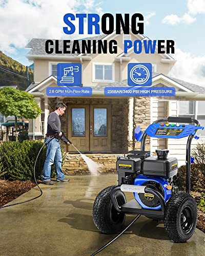 Gas Pressure Washer, ENGiNDOT 3400 PSI / 2.6 GPM Outdoor Power Equipment with 212CC 7.0 OHV Engine, Pressure Washer Includes Soap Tank, 5 QC Nozzles - GPW3400
