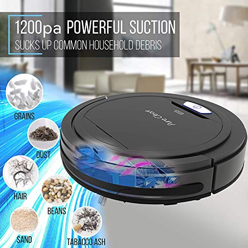 SereneLife Robot Automatic Vacuum Cleaner - Upgraded Lithium Battery 90 Min Run Time - Bot Self Detects Stairs Pet Hair Allergies Friendly Home Cleaning for Carpet Hardwood Floor - PUCRC26B , Black