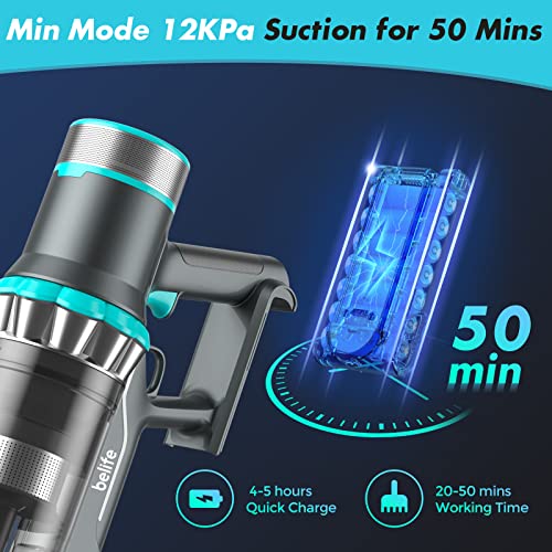 Belife Cordless Vacuum Cleaner, Stick Vacuum with 25Kpa Powerful Suction, 380W Brushless Motor, Up to 50mins Runtime, LED Display, 6 in 1 Lightweight Handheld Vacuum for Hard Floor Carpet Car Pet Hair