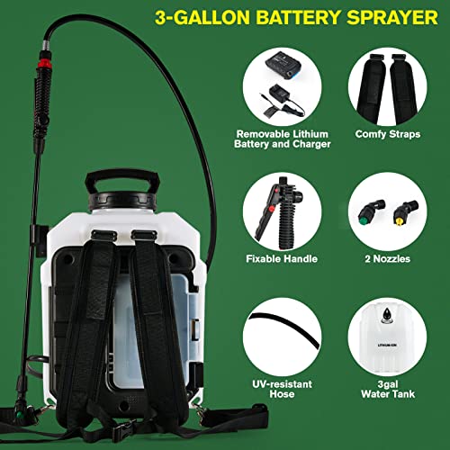 ALIENTABI 3 Gallon Battery Powered Backpack Sprayer, 65PSI Electric Pump Sprayer, 10.8V/2.6Ah Ultra-Long Power Supply Lithium Battery Waterproof Sprayer for Low Budget Weeding, Spraying, Cleaning